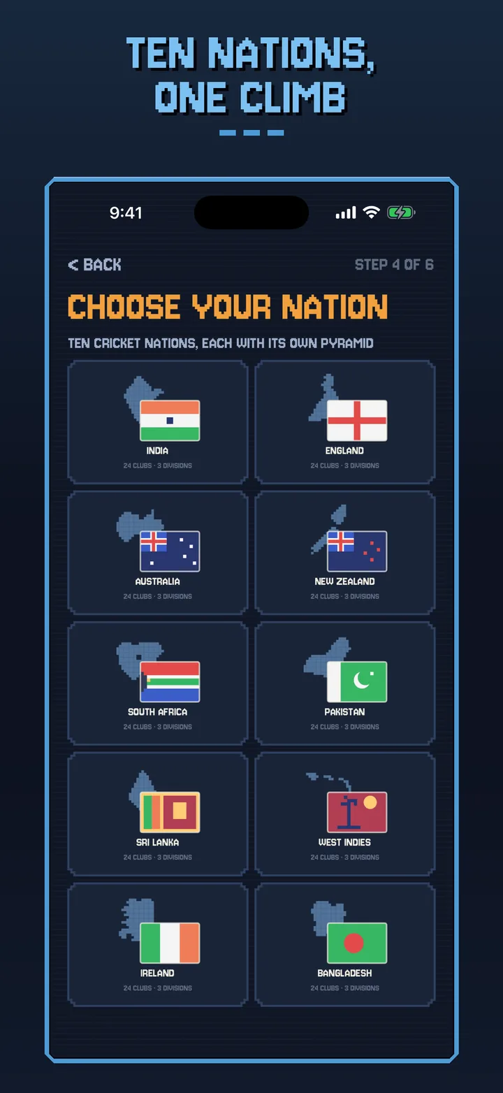 Choose your nation from ten cricketing pyramids