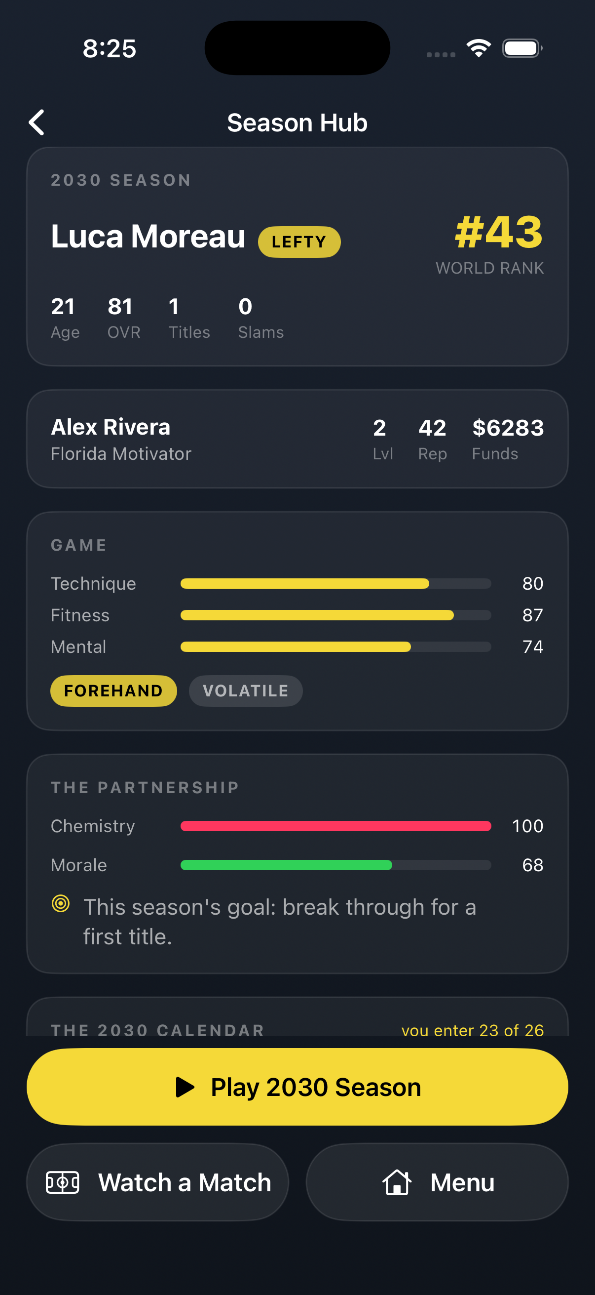 Tennis Coach — season hub